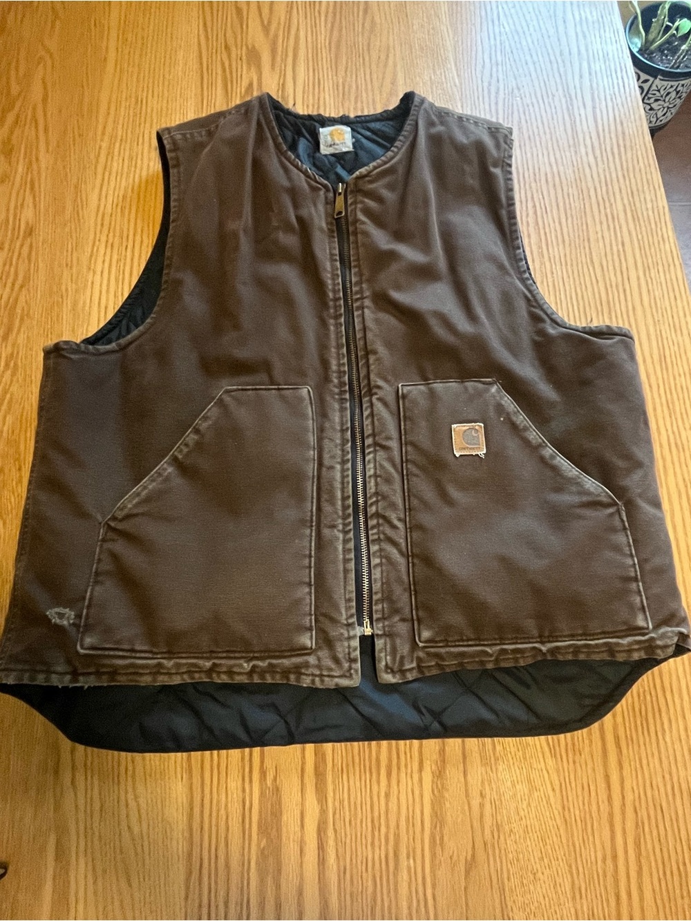 VTG Carhartt Dark Brown Arctic Quilt Lined Vest - USA - Sz XL-Distressed- Trashe